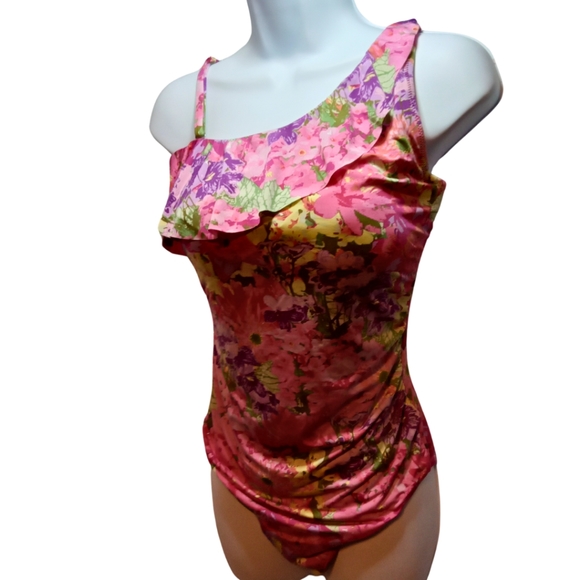 Garrett Hill One Piece Swimwear Underwire Bra Floral Off Shoulder Flower Tropic - Picture 2 of 16